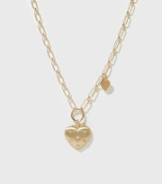New Look Gold Diamante Heart Pendant Chain Necklace
